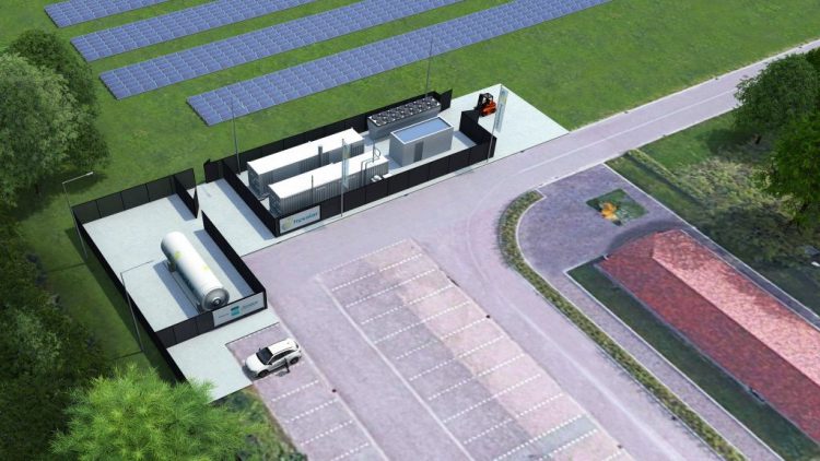 Impressie van de elektrolyzer die in 2023 in Nieuwegein wordt geplaatst voor de productie van groene waterstof